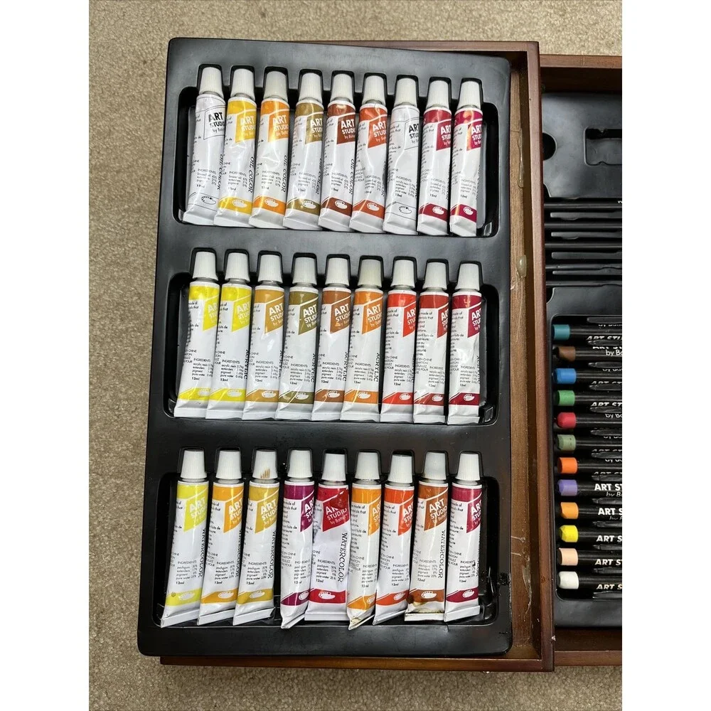 ART STUDIO BY BATTAT Set, Art Supplies, 2-Tier Wood Case, Very Lightly Used